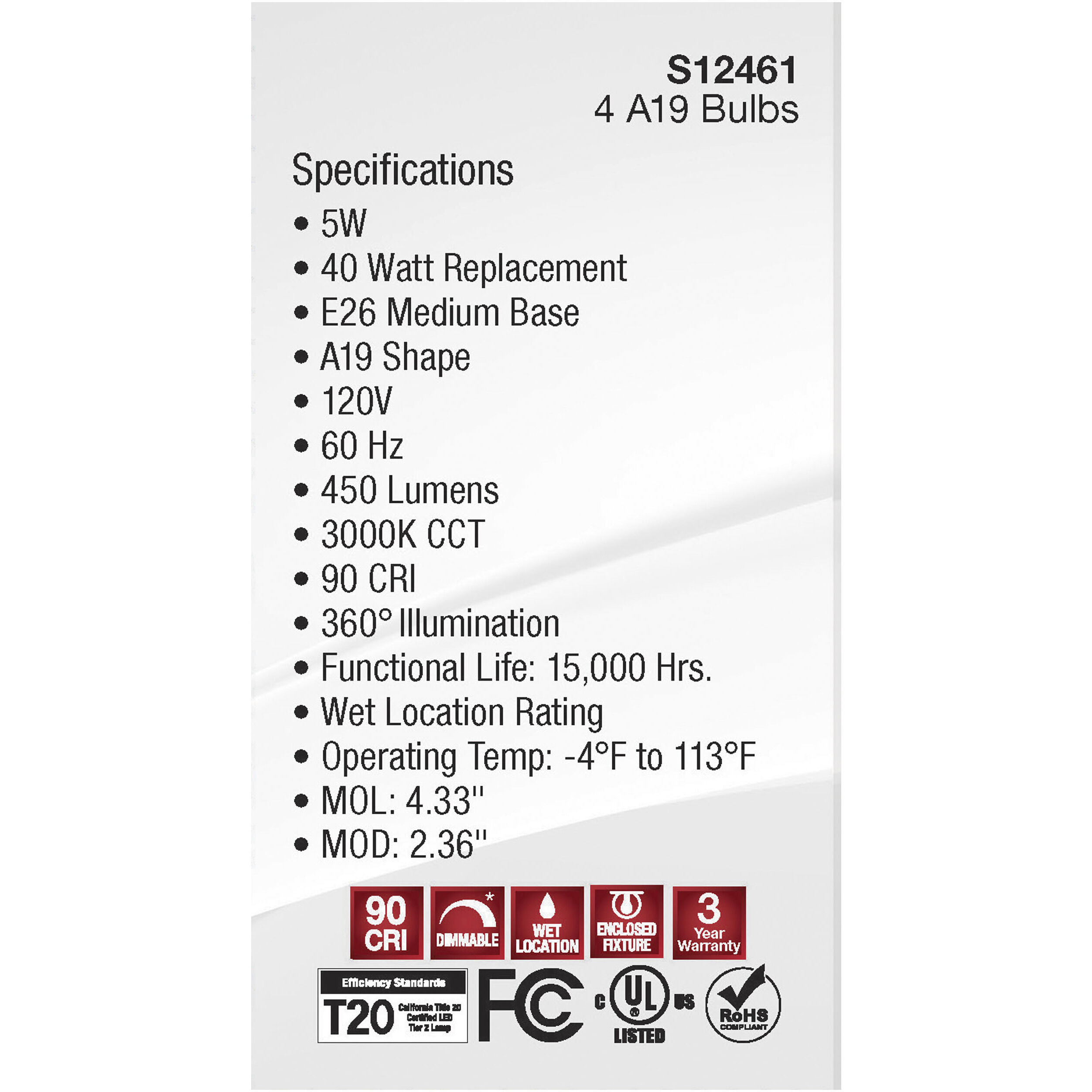 Lumos LED Medium 5 watt 120 3000K LED Filament, LED Filament