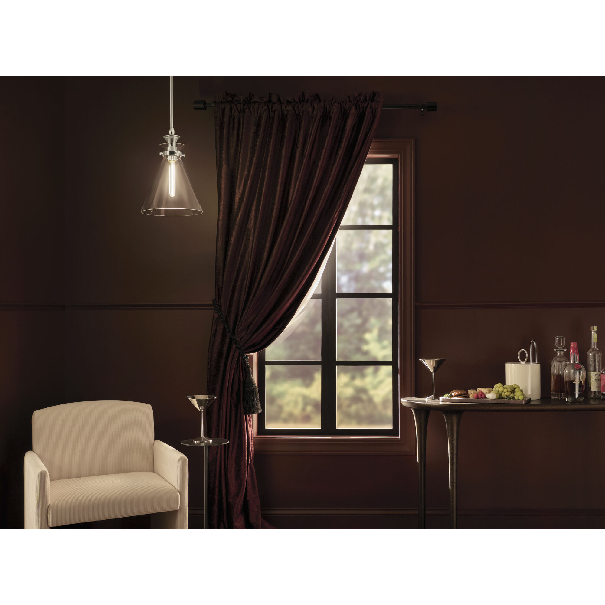 Laria 1 Light Polished Nickel Pendant Ceiling Light in Clear