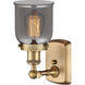 Ballston Small Bell 1 Light 5 inch Brushed Brass Sconce Wall Light in Plated Smoke Glass