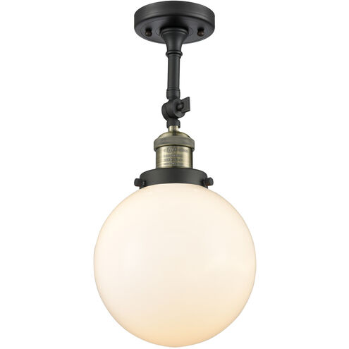 Franklin Restoration Large Beacon LED 8 inch Black Antique Brass Semi-Flush Mount Ceiling Light in Matte White Glass, Franklin Restoration
