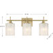 Modern 3 Light 22 inch Natural Brass Bathroom Vanity Light Wall Light