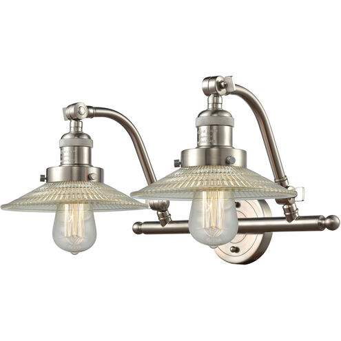 Franklin Restoration Halophane 2 Light 18 inch Brushed Satin Nickel Bath Vanity Light Wall Light in Clear Halophane Glass, Franklin Restoration