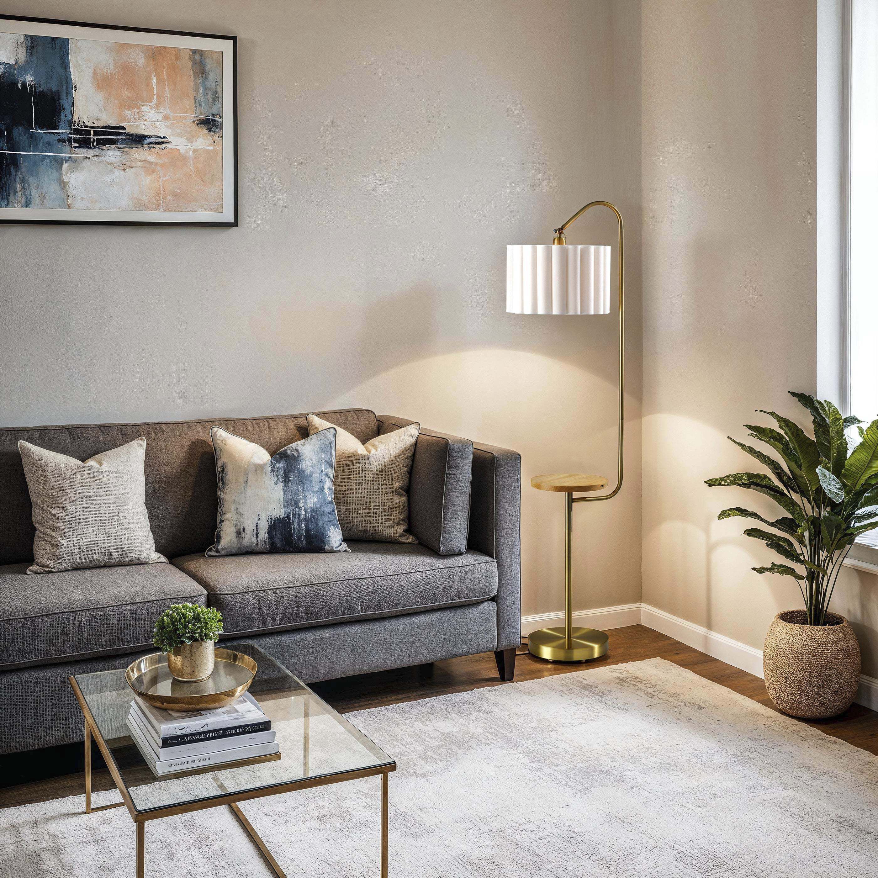 Caldwell 62 inch 100.00 watt Antique Brass and Natural Wood Shelf Floor Lamp Portable Light