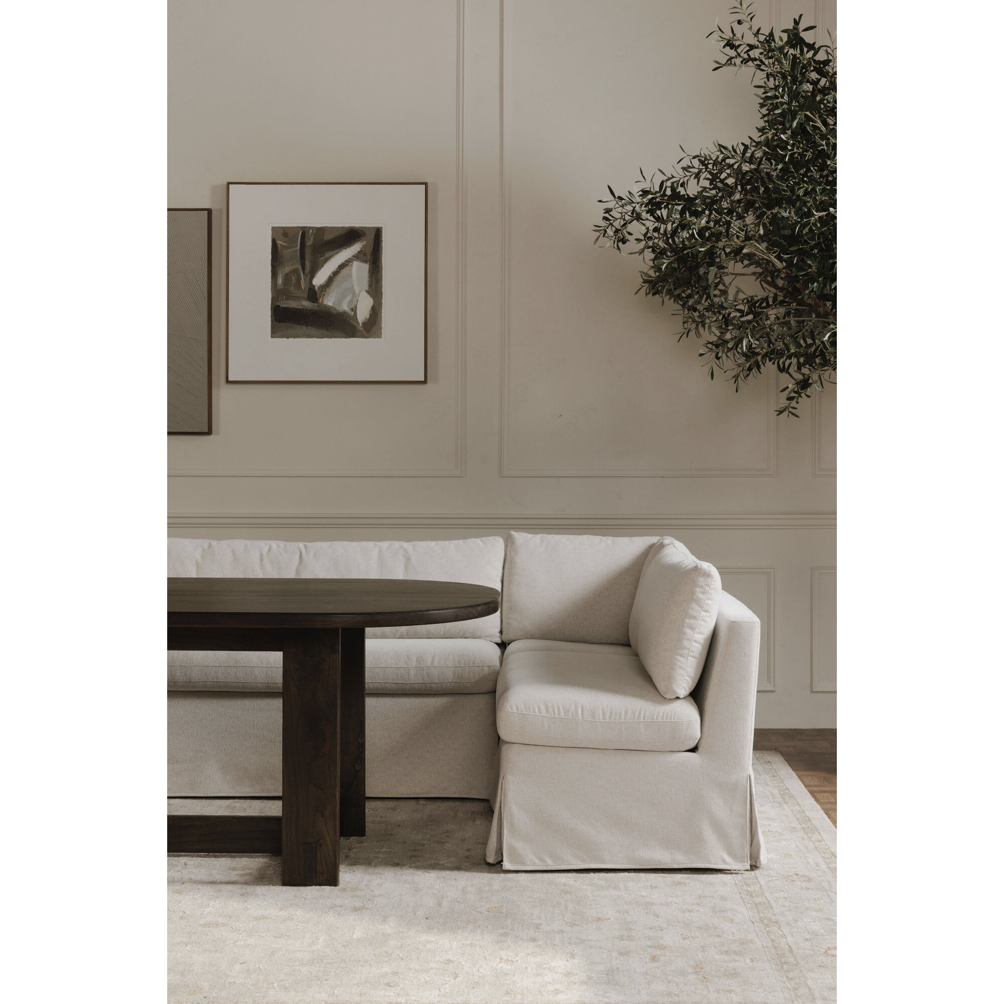 Fable Beige Slipcover Dining Banquette, L-Shape
