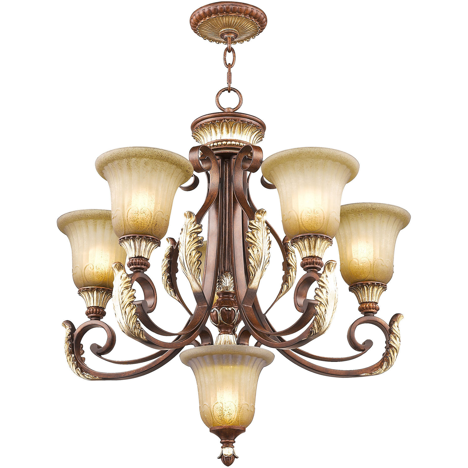 Villa Verona 6 Light 26 inch Verona Bronze with Aged Gold Leaf Accents Chandelier Ceiling Light