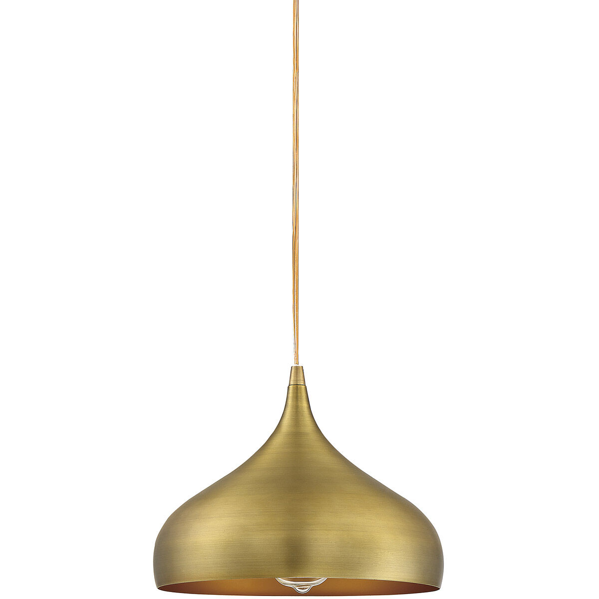 Modern 1 Light 12 inch Natural Brass Mini-Pendant Ceiling Light, Plug-In