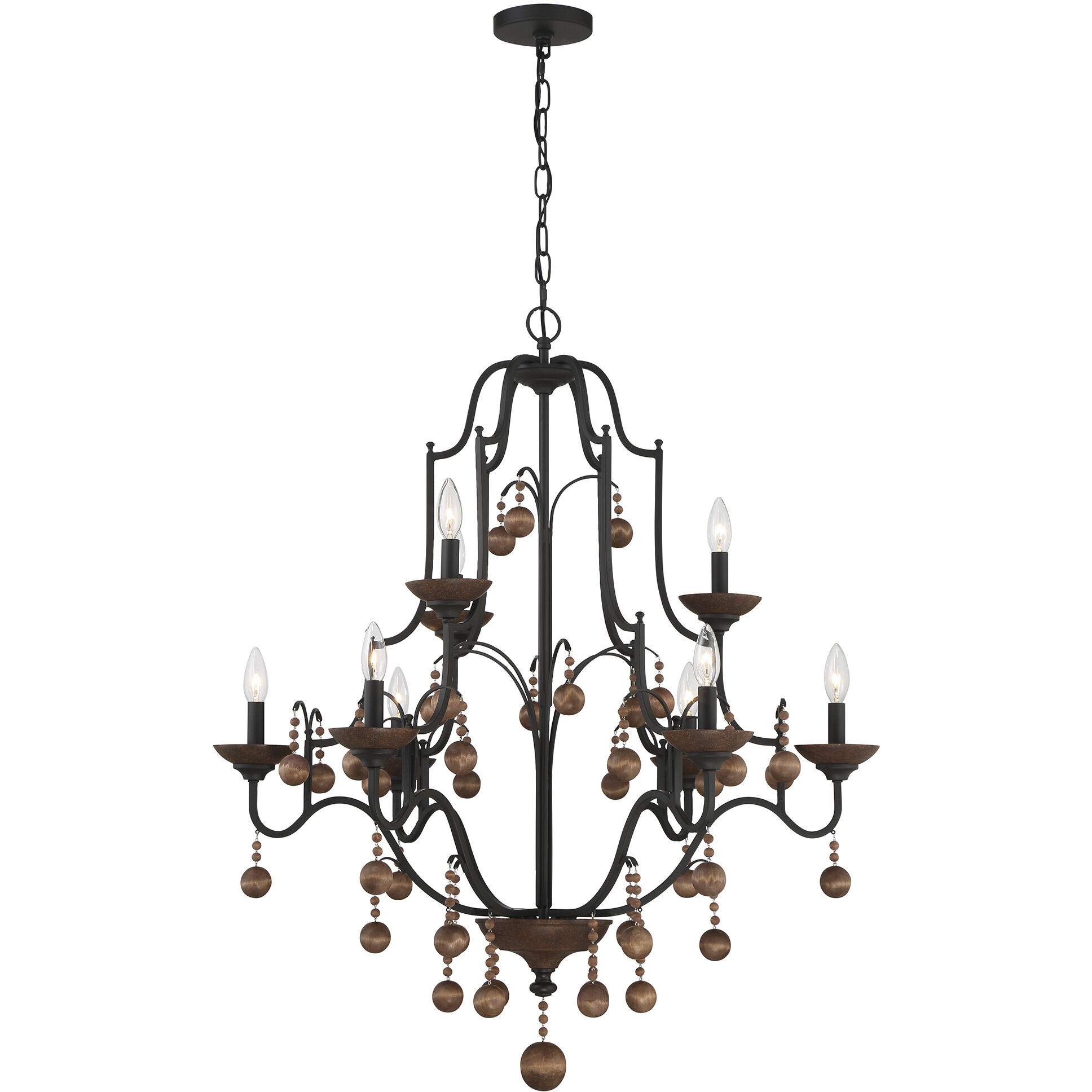 Colonial Charm 9 Light 33 inch Old World Bronze/Walnut Accents Chandelier Ceiling Light