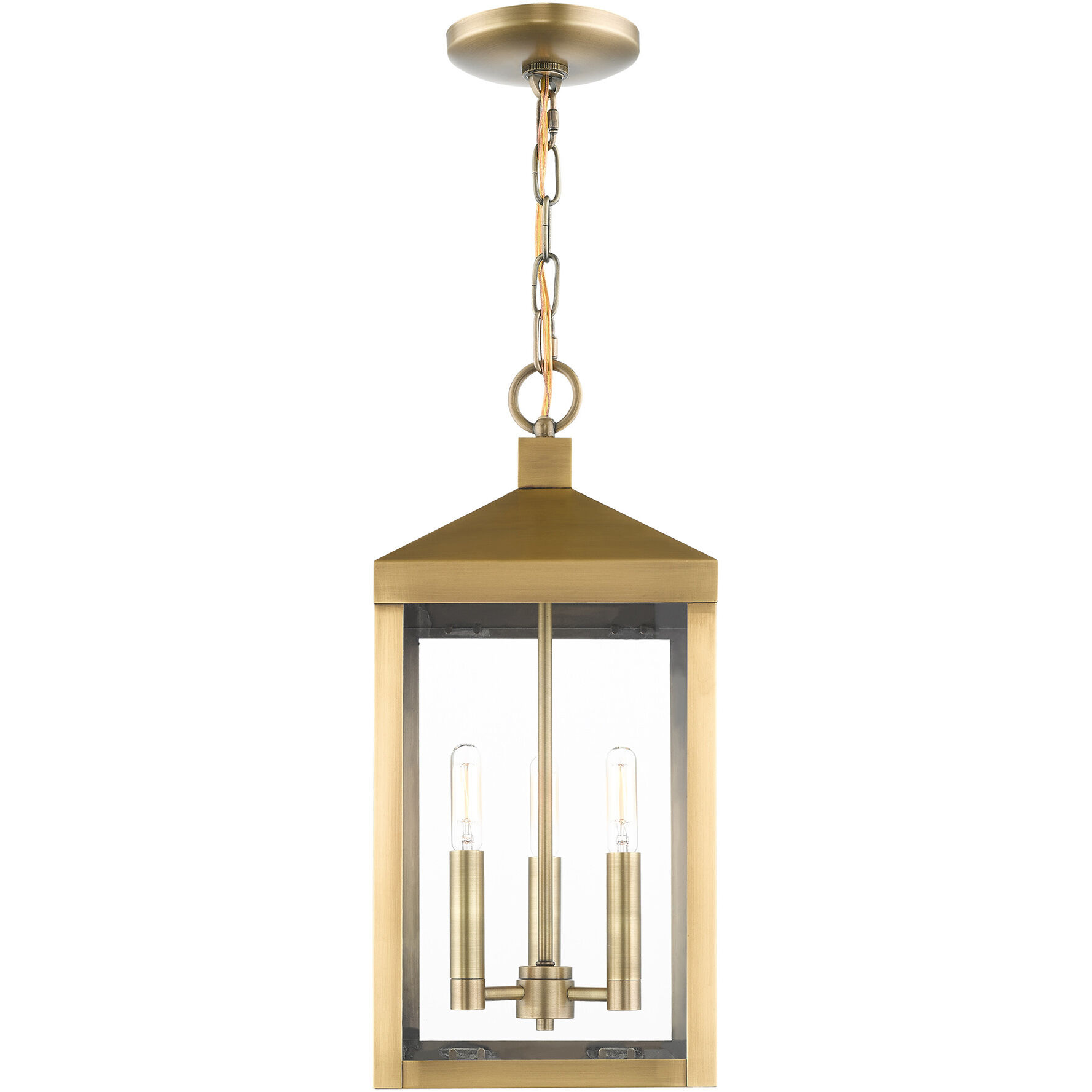 Nyack 3 Light 8.25 inch Antique Brass Outdoor Pendant Lantern