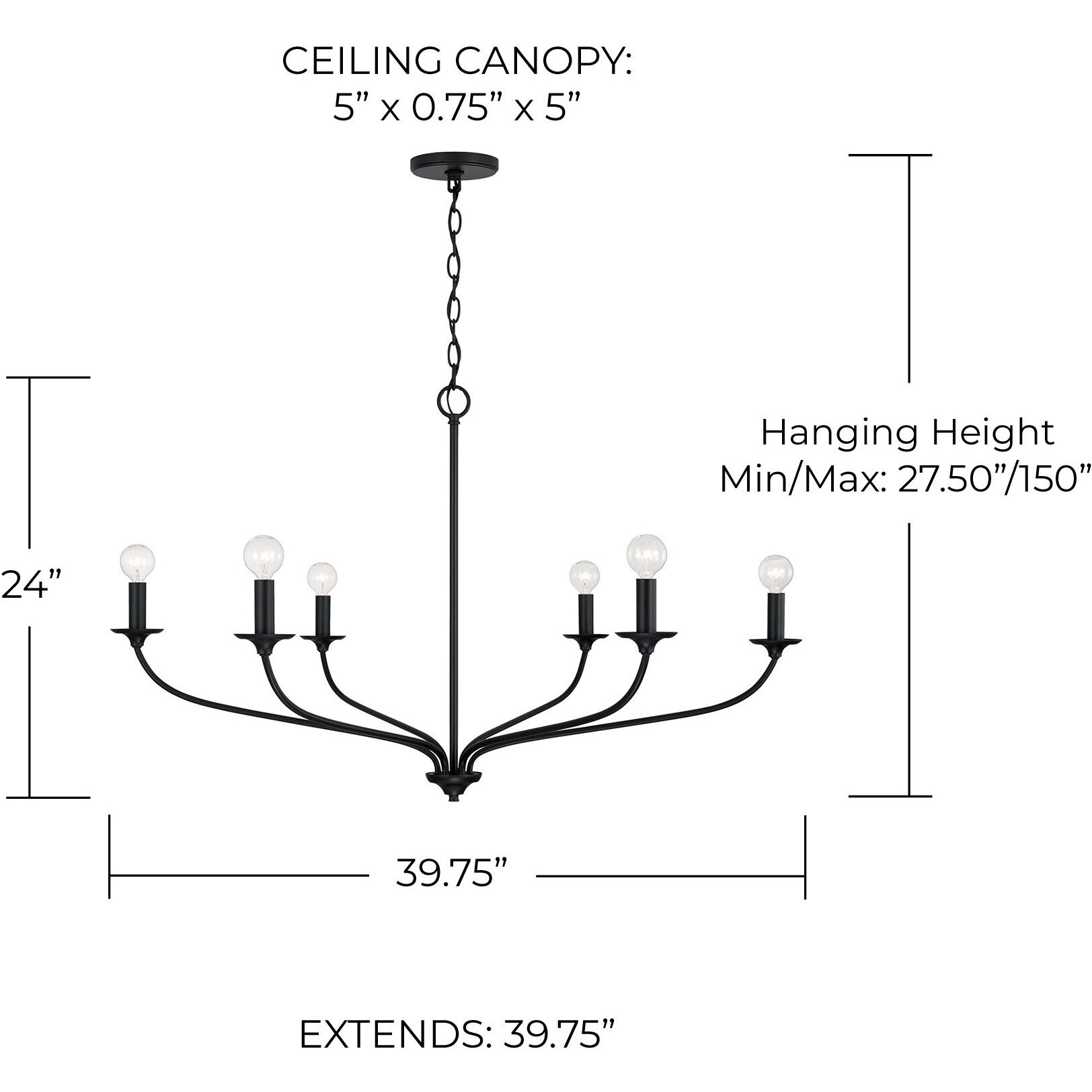 Dolan 6 Light 39.75 inch Matte Black Chandelier Ceiling Light