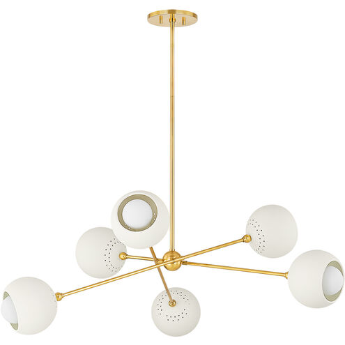 Saylor 6 Light 40 inch Aged Brass/Soft Cream Chandelier Ceiling Light