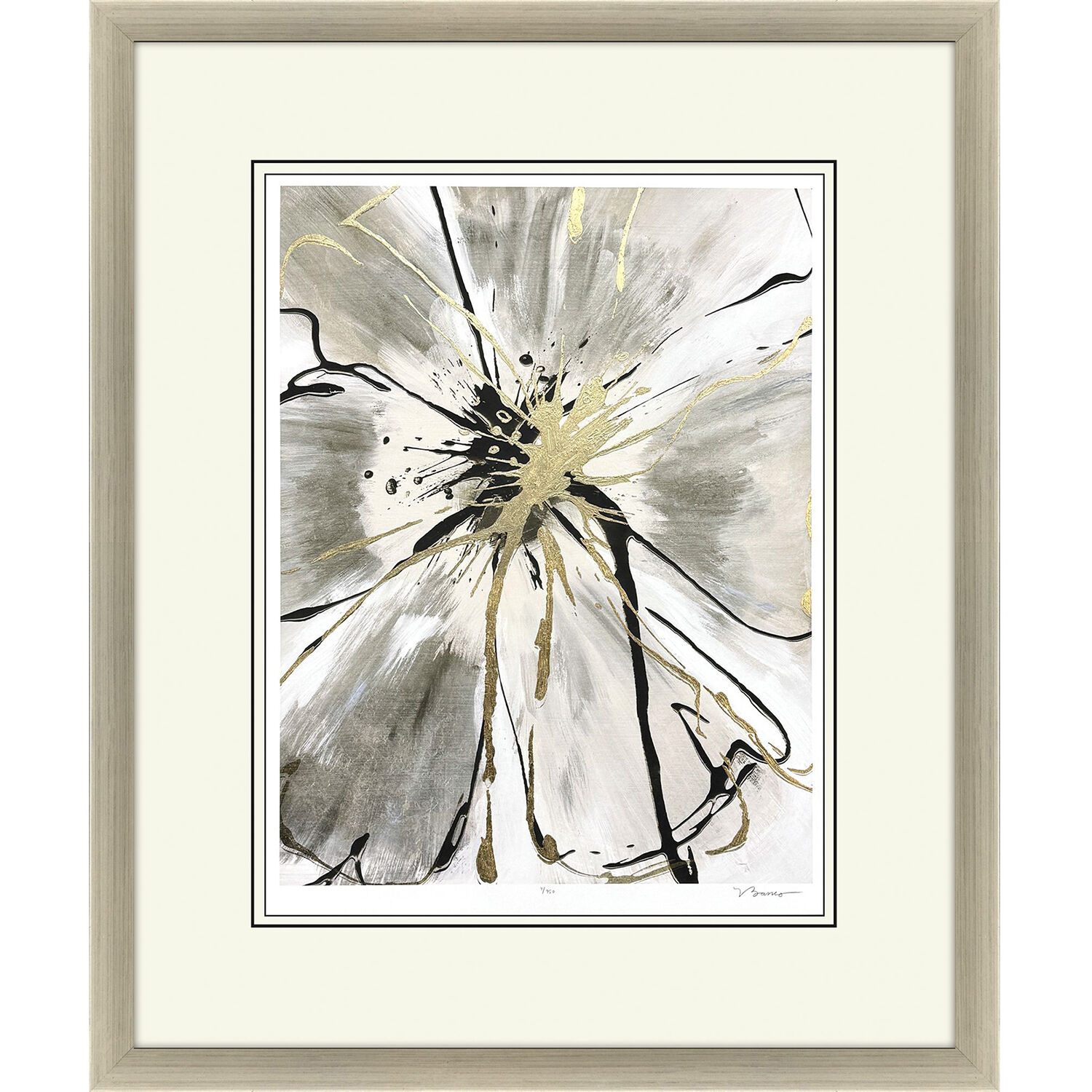 Gilded Petal Expansion Gray and Black and Metallic and Neutral Framed Art