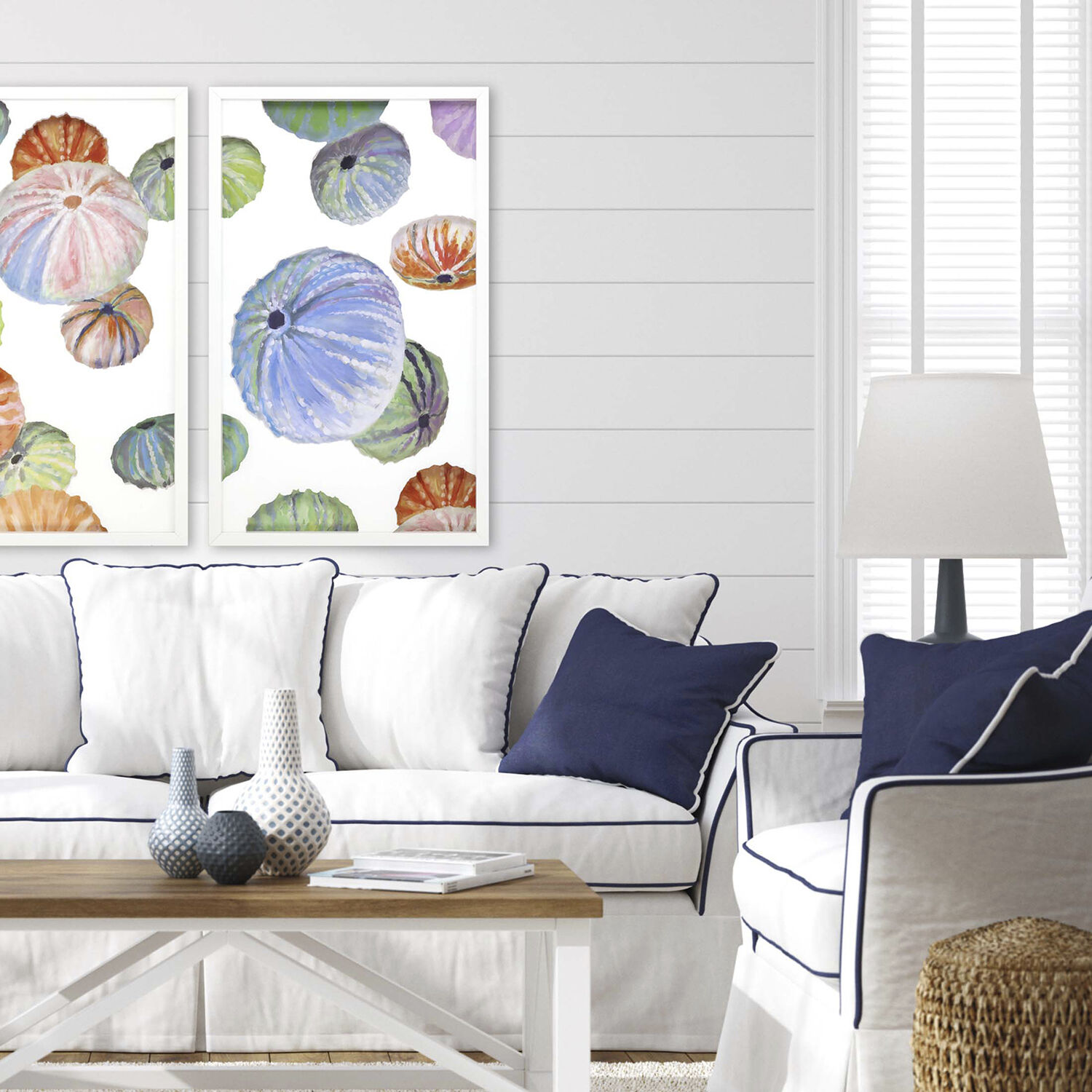 Sea Urchin Blue and Orange and Green and Multi Framed Art, The Studio