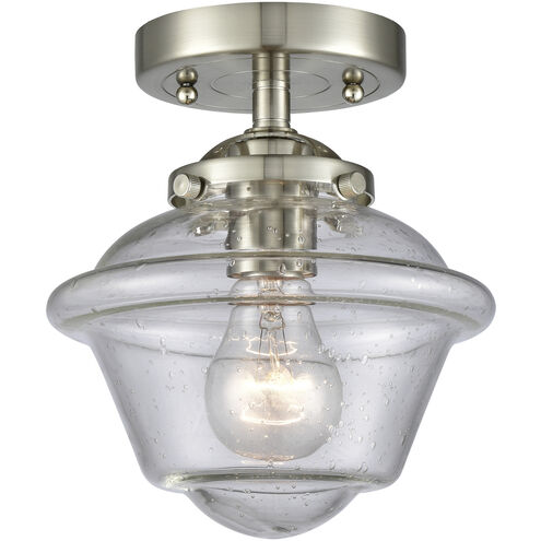Nouveau Small Oxford LED 7.5 inch Brushed Satin Nickel Semi-Flush Mount Ceiling Light in Seedy Glass, Nouveau