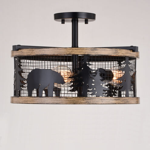 Kodiak LED 16 inch Black and Burnished Teak Semi-Flush Mount Ceiling Light