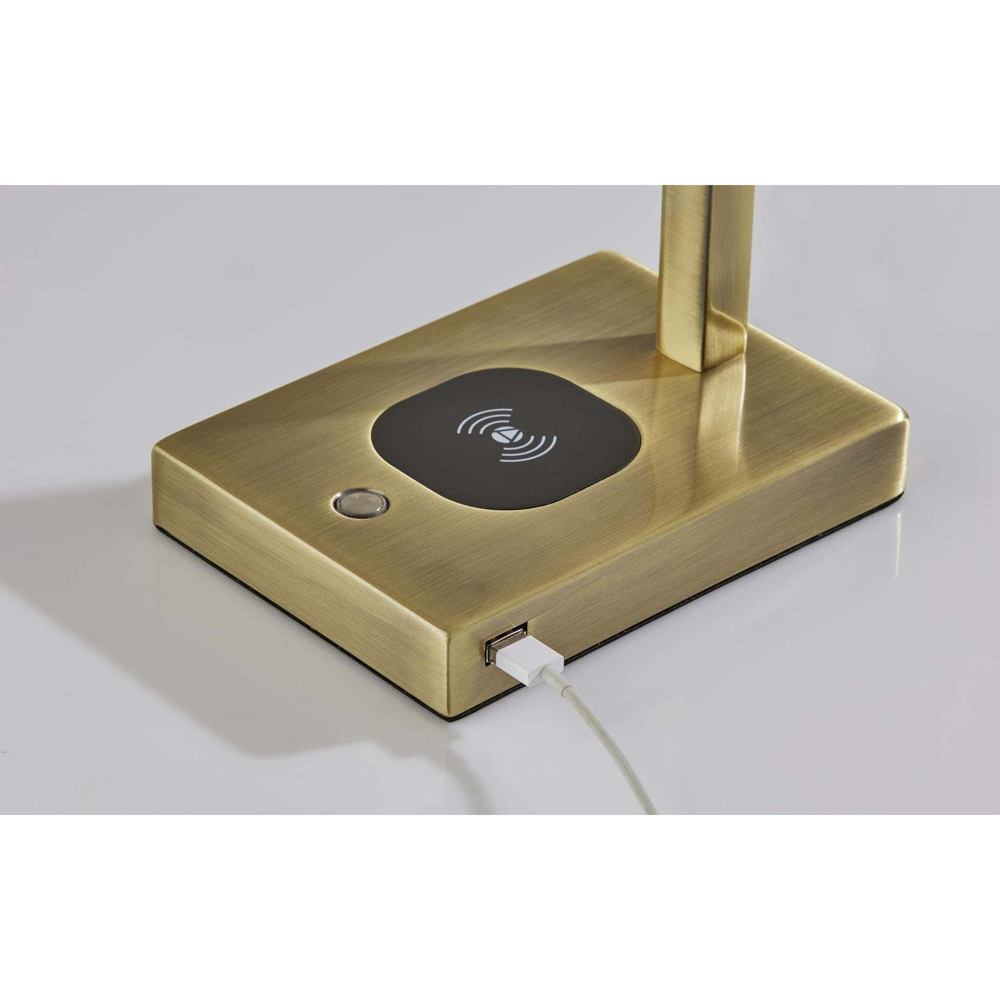 Aidan 16 inch 6.00 watt Antique Brass Wireless Charging Desk Lamp Portable Light, with AdessoCharge 