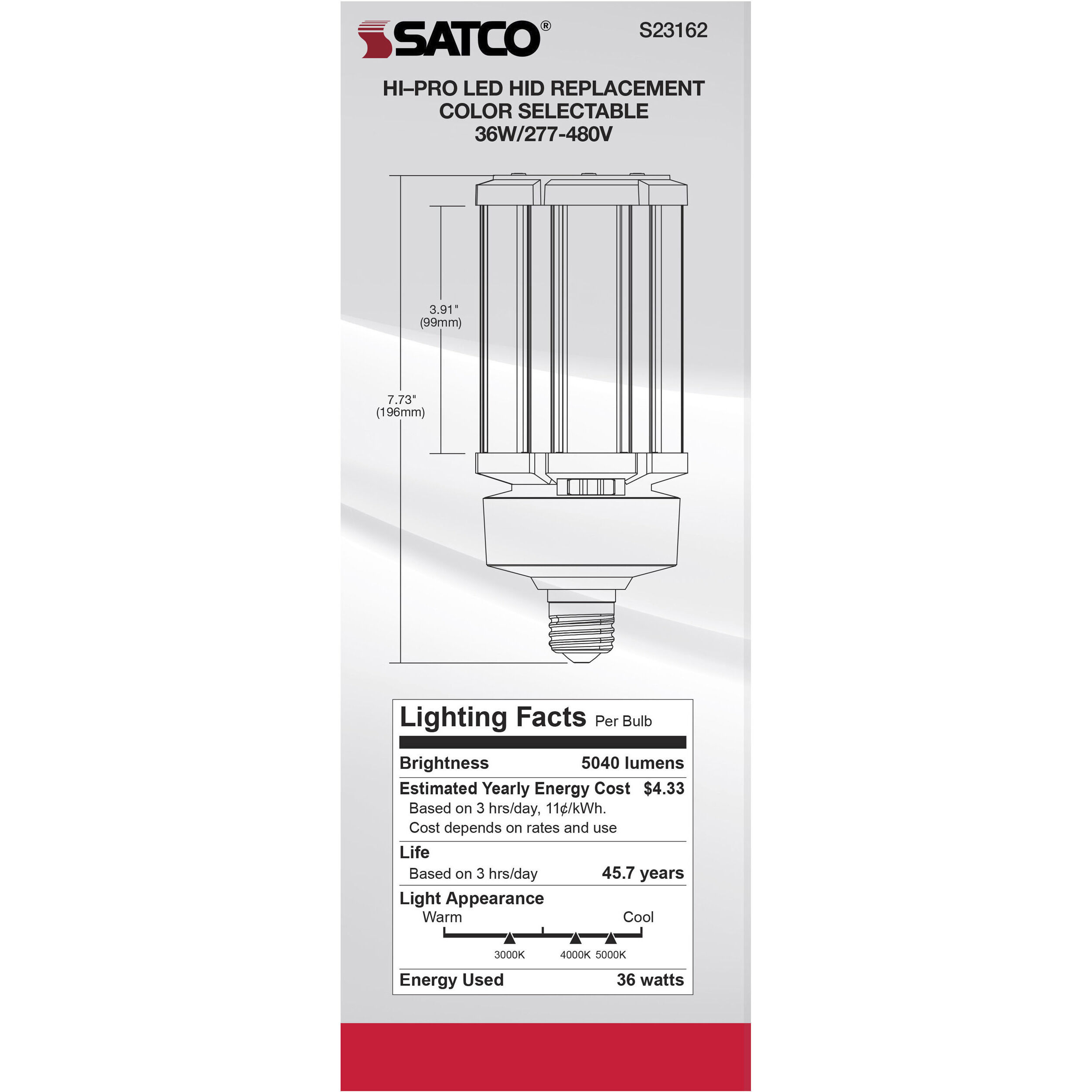 Lumos LED Medium 36 watt 277-480 3000K/4000K/5000K HID Replacements, HID Replacements