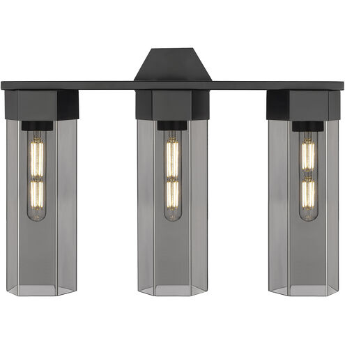 Claverack 3 Light 22.38 inch Matte Black Bath Vanity Light Wall Light in Plated Smoke Glass