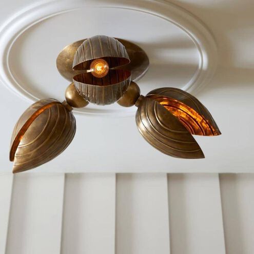 Inessa 3 Light 24 inch Vintage Brass Flush Mount Ceiling Light