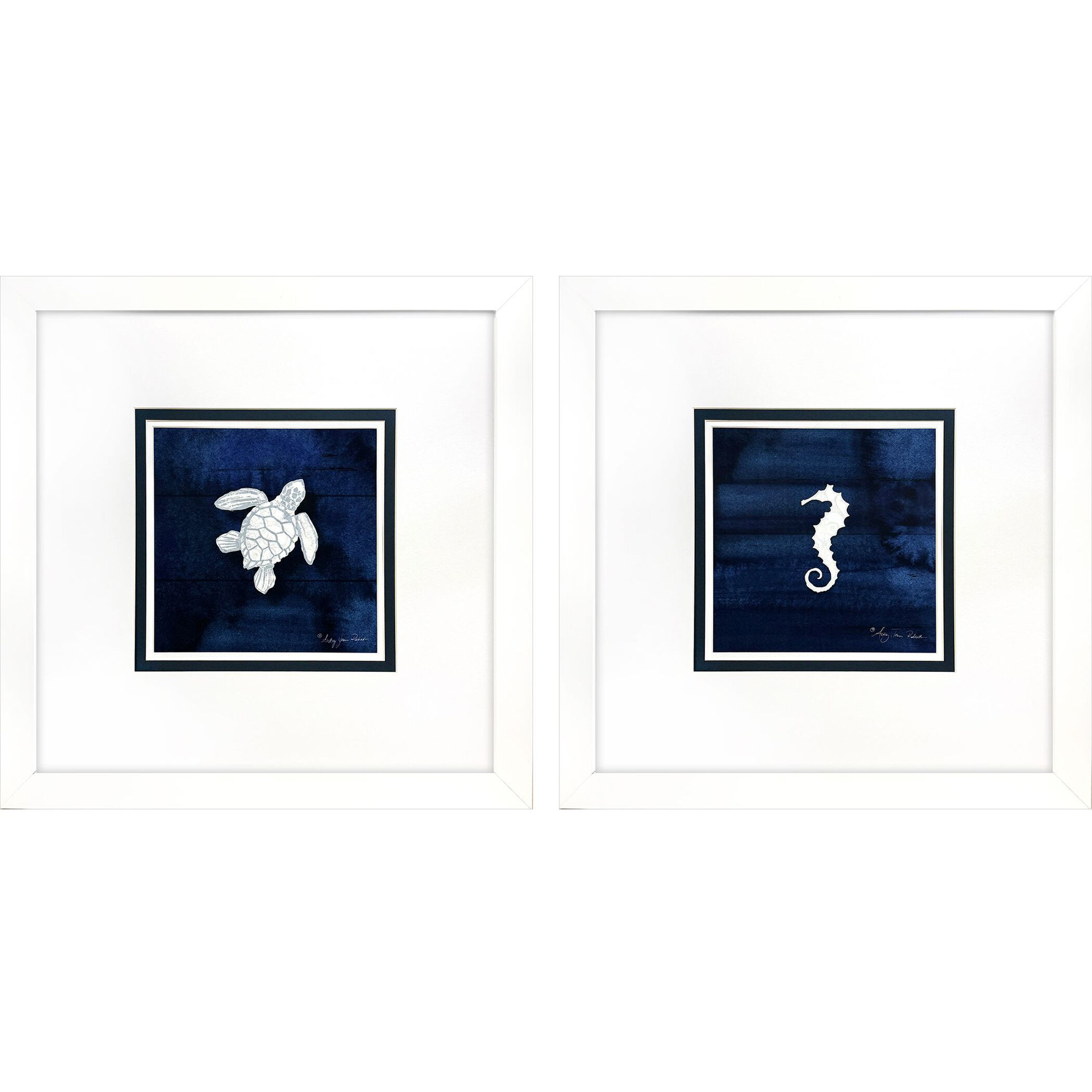 Coral Starfish Turtle Seahorse Blue and White Framed Art, Propac