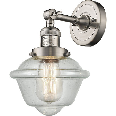 Franklin Restoration Small Oxford LED 7.5 inch Brushed Satin Nickel Sconce Wall Light in Seedy Glass, Franklin Restoration
