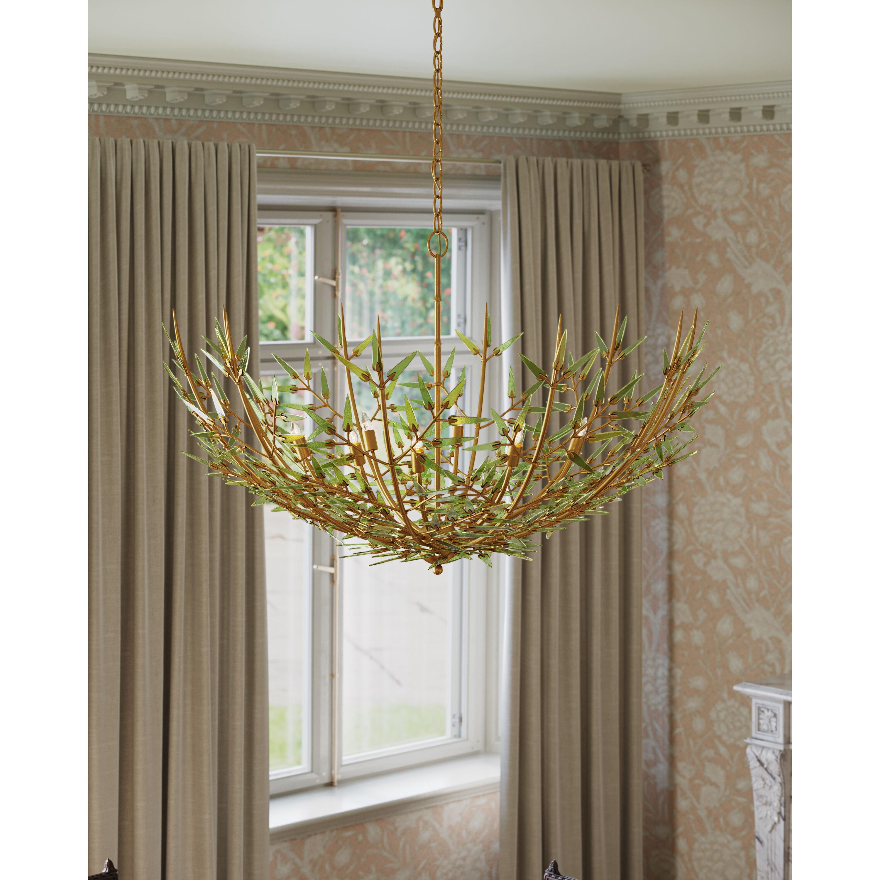 Babylon 8 Light 44 inch Green/Contemporary Gold Leaf/Contemporary Gold Chandelier Ceiling Light