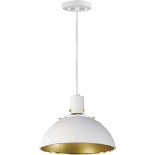 Dawn 1 Light 12 inch White/Satin Brass Single Pendant Ceiling Light in White and Satin Brass