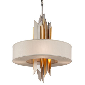 Modernist 6 Light 28 inch Polished Stainless with Silver and Gold Leaf Pendant Ceiling Light