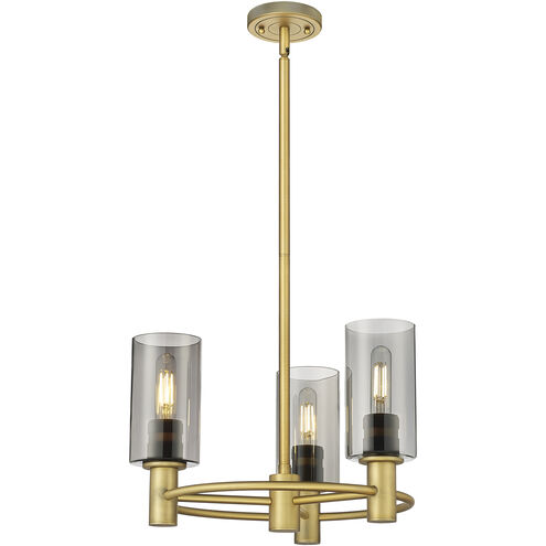 Downtown Urban Crown Point 3 Light 18 inch Brushed Brass Statement Pendant Ceiling Light in Plated Smoke