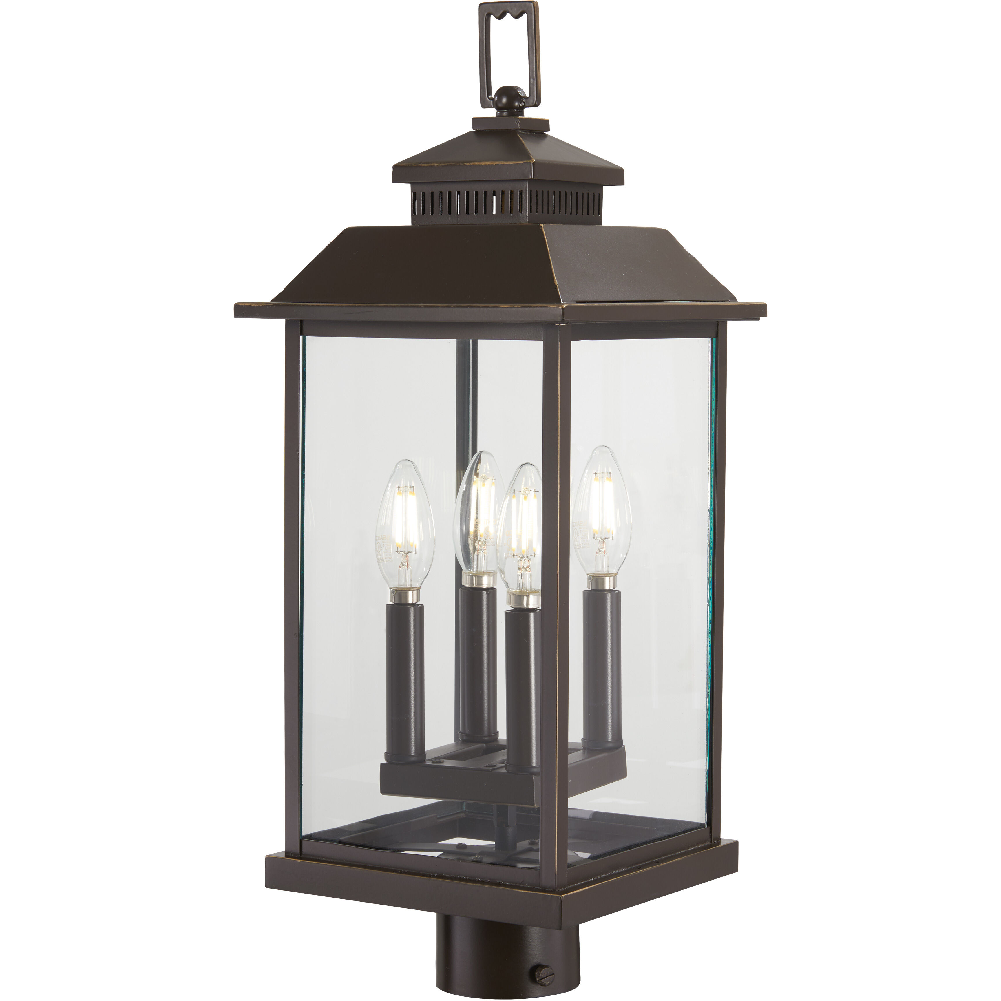 Miner's Loft 4 Light 23 inch Oil Rubbed Bronze/Gold Outdoor Post Mount Lantern, Great Outdoors