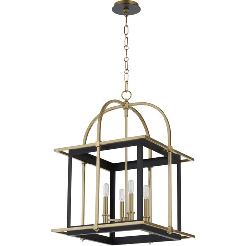 Moritz 4 Light 19 inch Matte Black with Aged Brass Lantern Pendant Ceiling Light