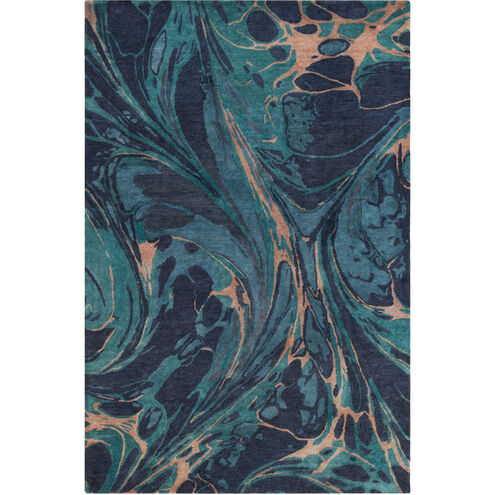Pisces 120 X 96 inch Navy/Teal/Emerald/Camel Rugs, Wool and Viscose