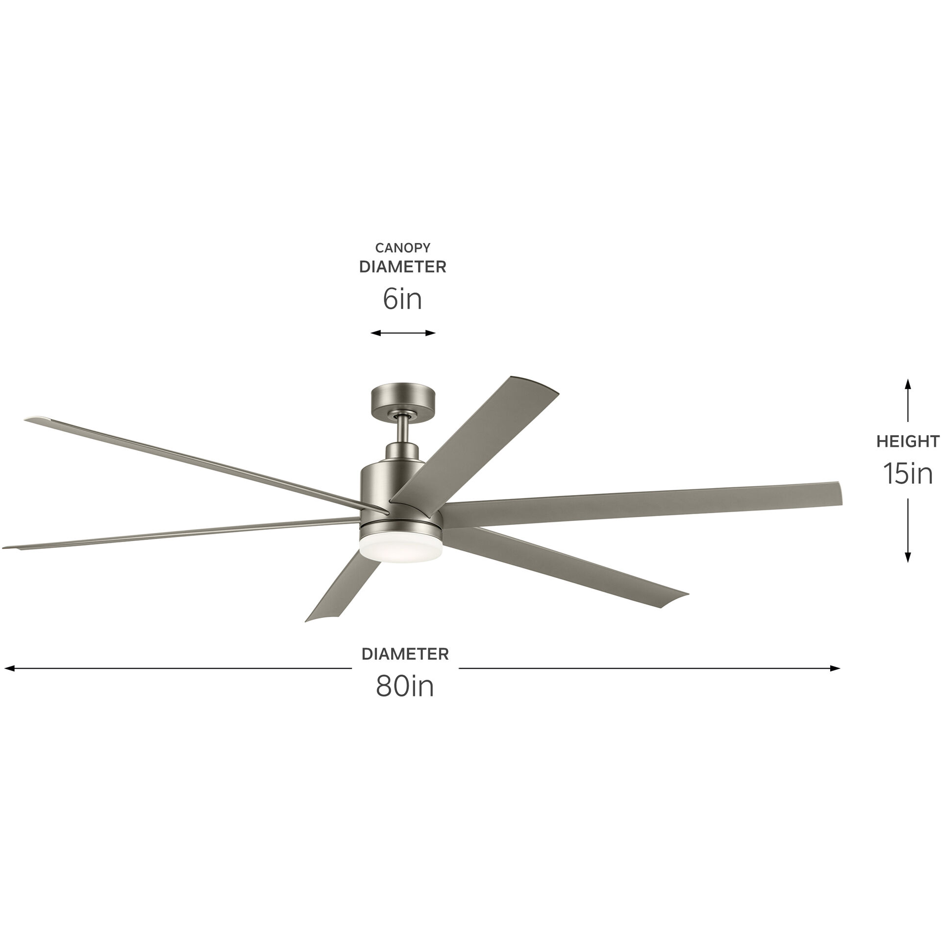 Loa 80 inch Painted Brushed Nickel with Silver Blades Ceiling Fan