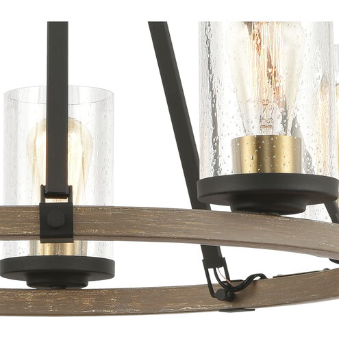 Geringer 5 Light 25 inch Charcoal with Beechwood and Burnished Brass Chandelier Ceiling Light