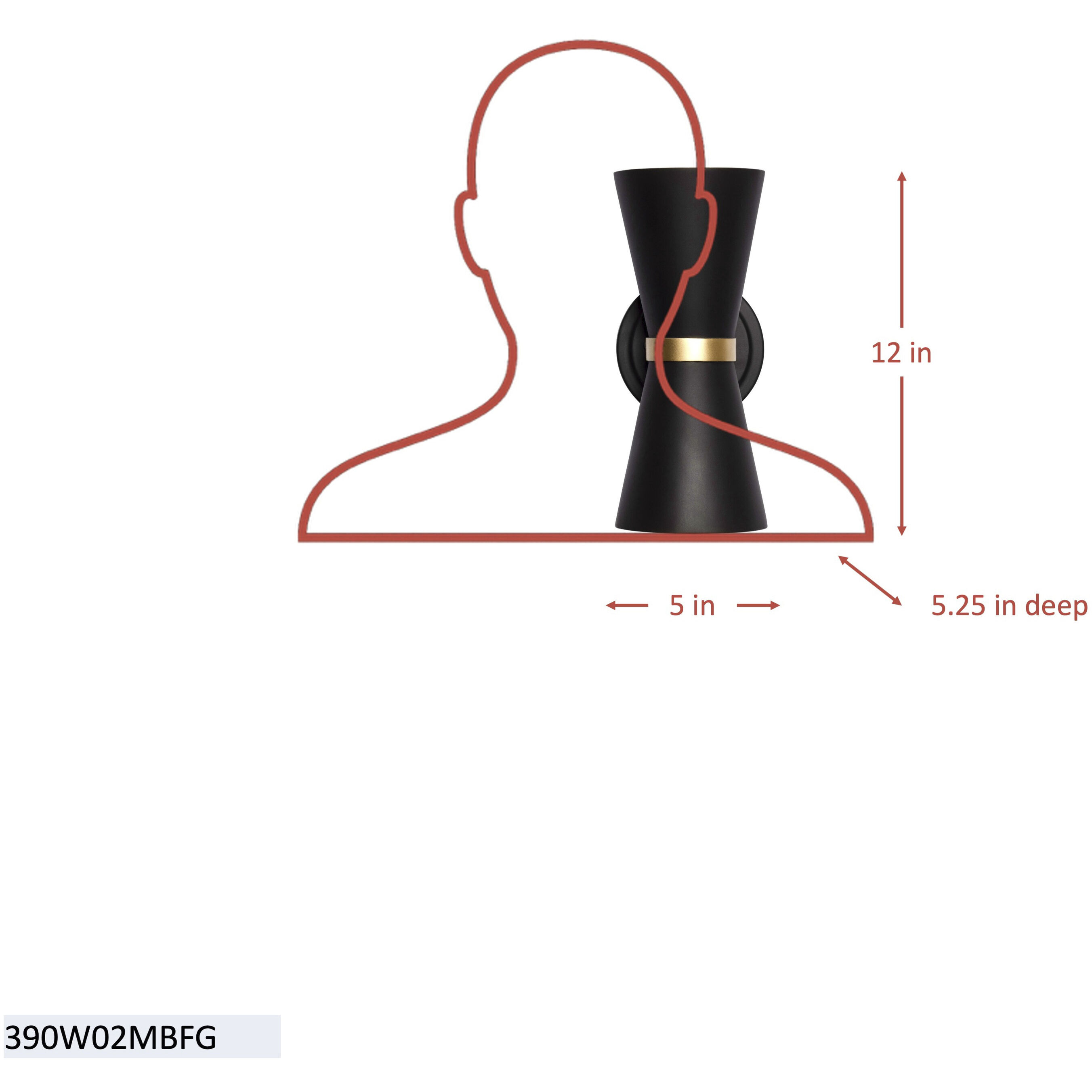 Mad Hatter 2 Light 5 inch Matte Black and French Gold Wall Sconce Wall Light