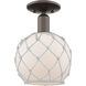 Arcadia Farmhouse Rope 1 Light 8 inch Oil Rubbed Bronze Semi-Flush Mount Ceiling Light in White Glass with White Rope