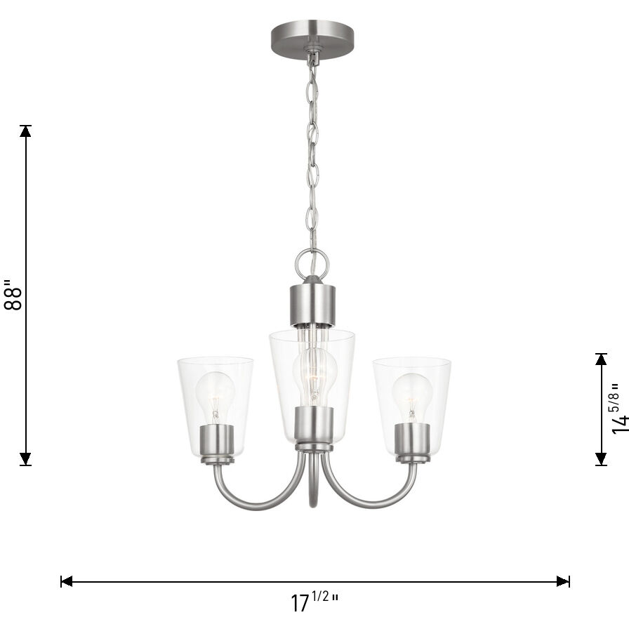 Miles 3 Light 21.5 inch Satin Brass Chandelier Ceiling Light