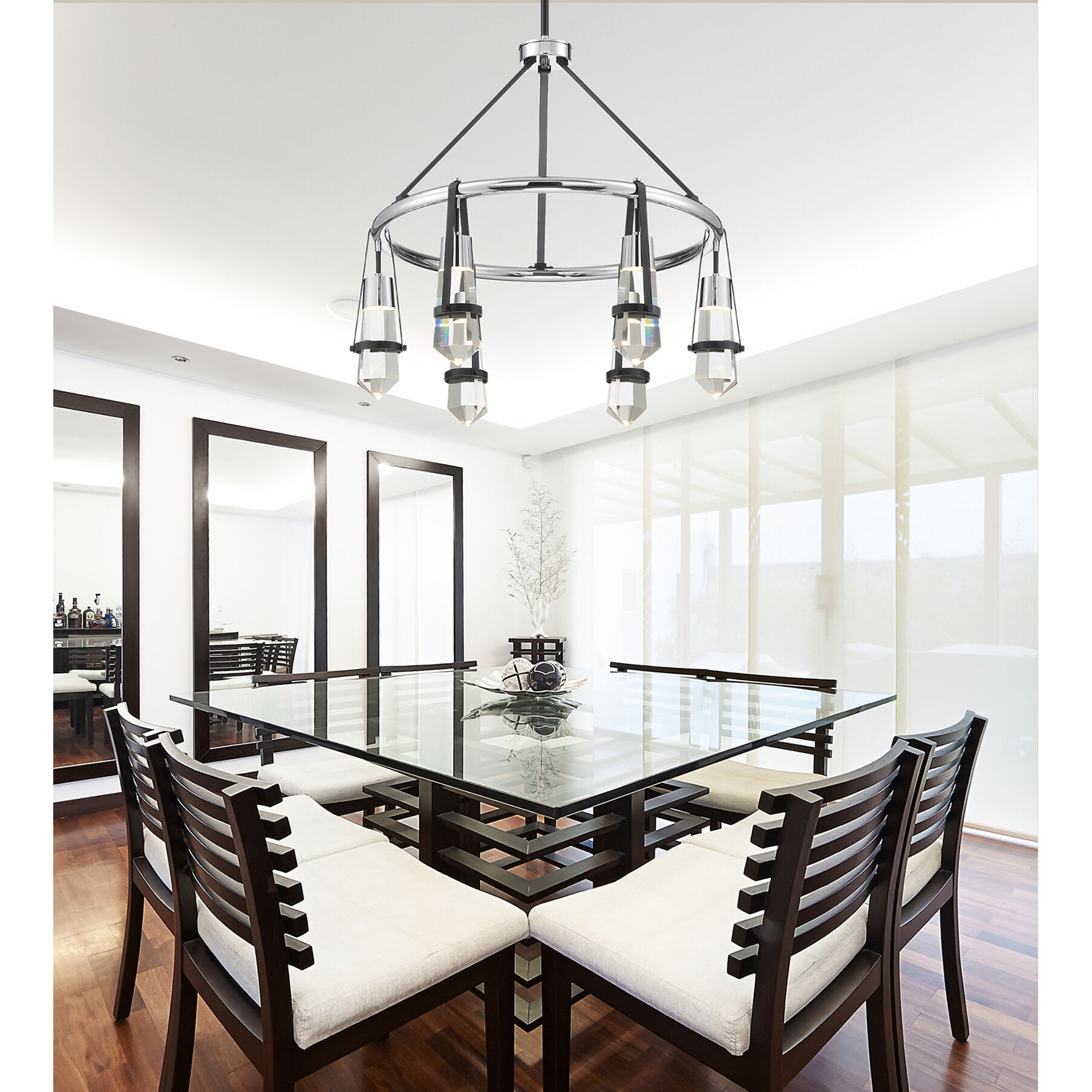 Denali LED 28.25 inch Matte Black with Polished Chrome Accents Chandelier Ceiling Light