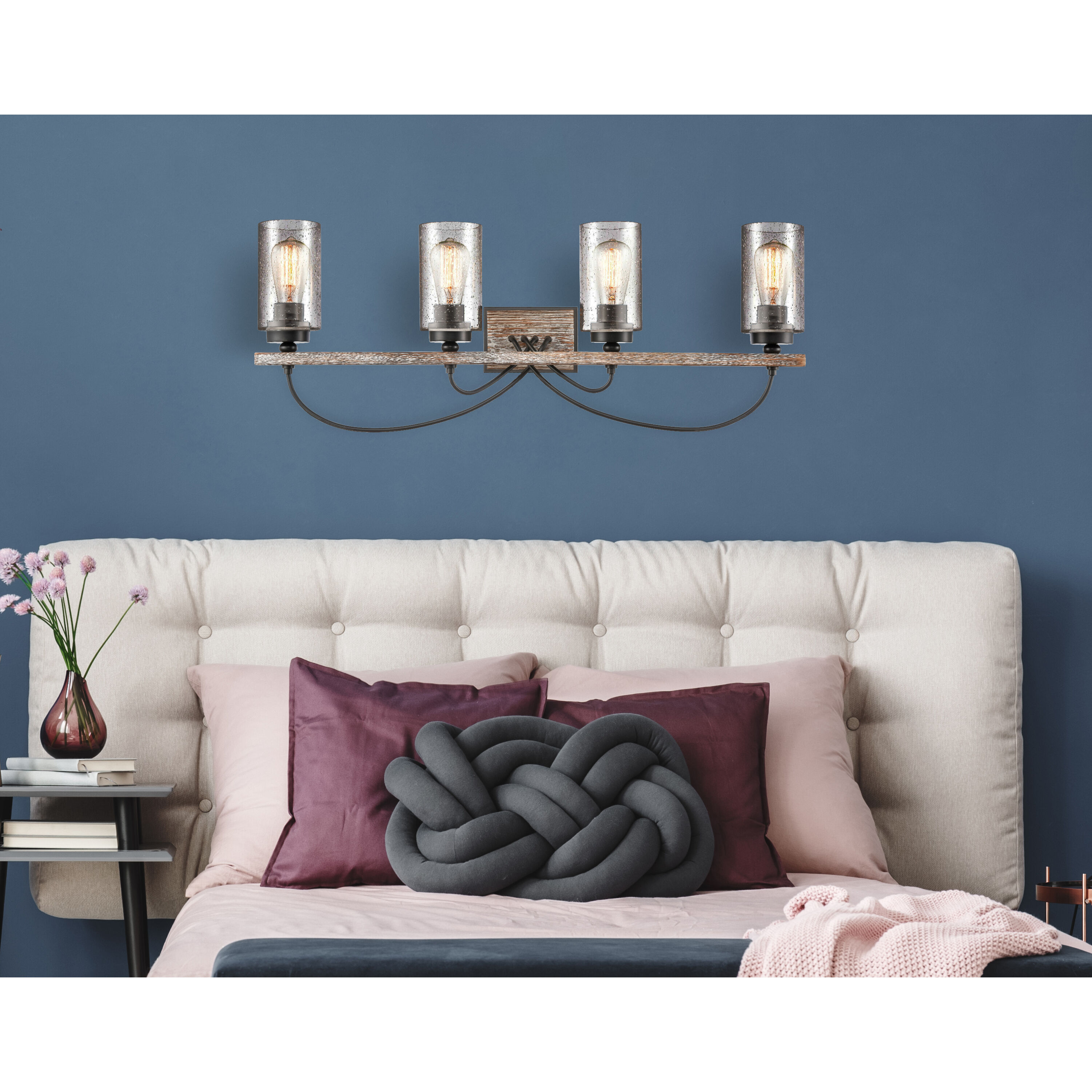 Paladin 4 Light 35 inch Matte Black Bath Vanity Light Wall Light in Seedy Glass