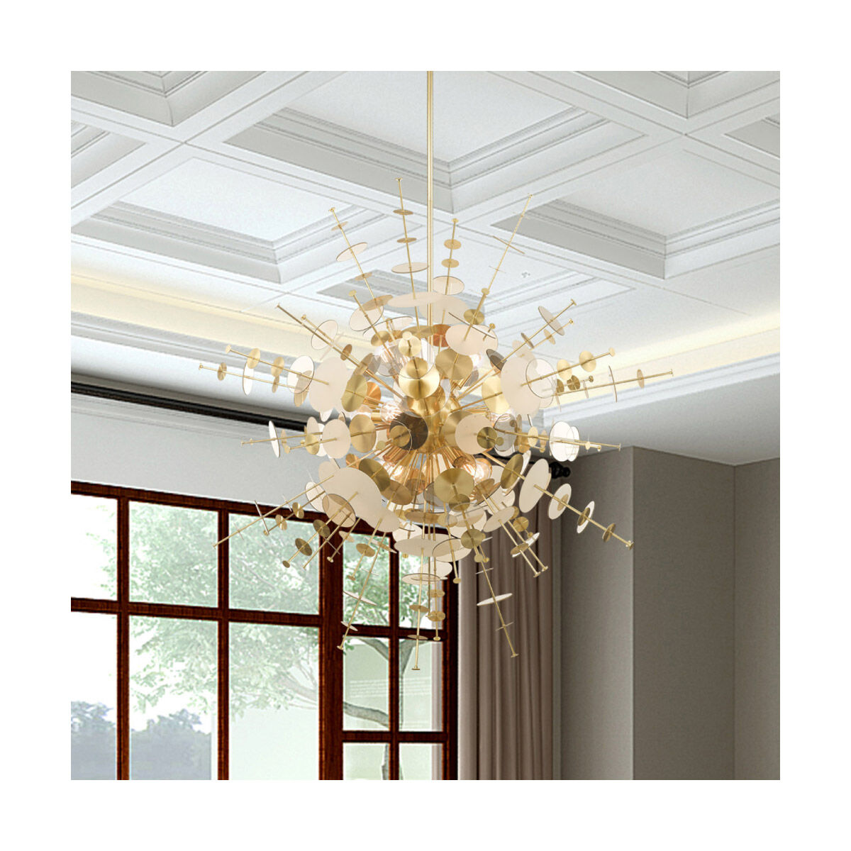 Circulo 12 Light 50 inch Satin Brass Grand Foyer Pendant Chandelier Ceiling Light