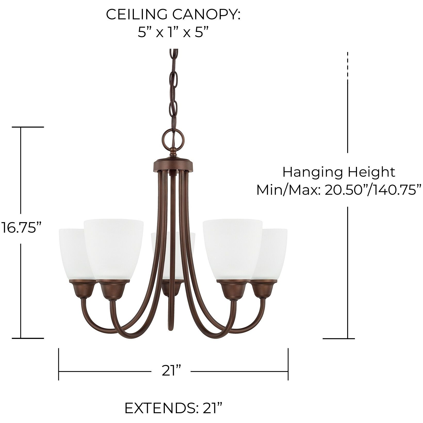 Trenton 5 Light 21 inch Bronze Chandelier Ceiling Light