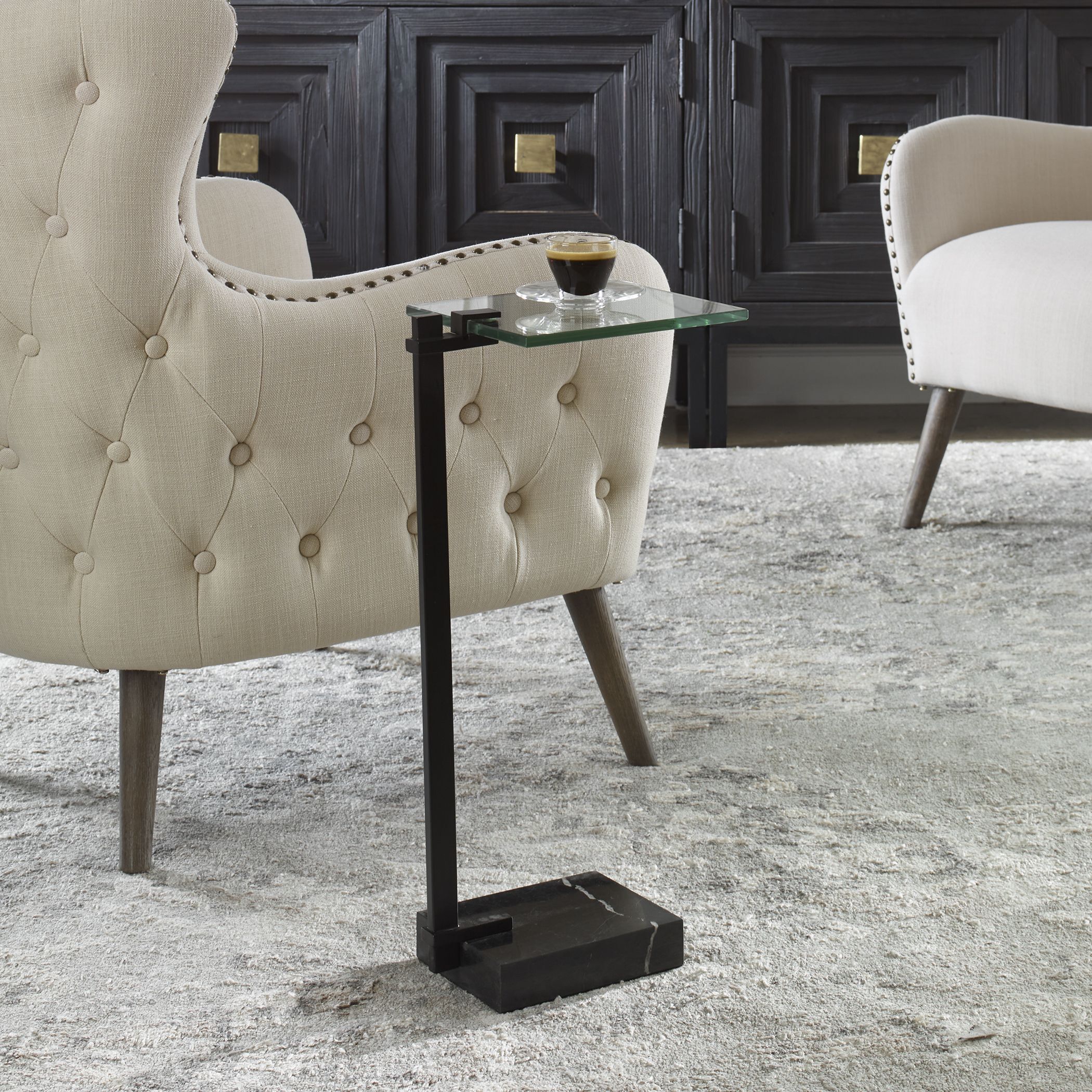 Butler 24 X 11 inch Satin Black and Black Marble Accent Table