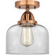 Nouveau 2 Large Bell LED 8 inch Antique Copper Semi-Flush Mount Ceiling Light in Clear Glass
