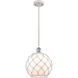 Ballston Large Farmhouse Rope LED 10 inch White and Polished Chrome Mini Pendant Ceiling Light in White Glass with White Rope, Ballston