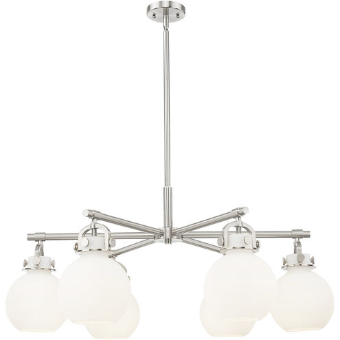 Newton Sphere 6 Light 26 inch Satin Nickel Chandelier Ceiling Light in White Glass