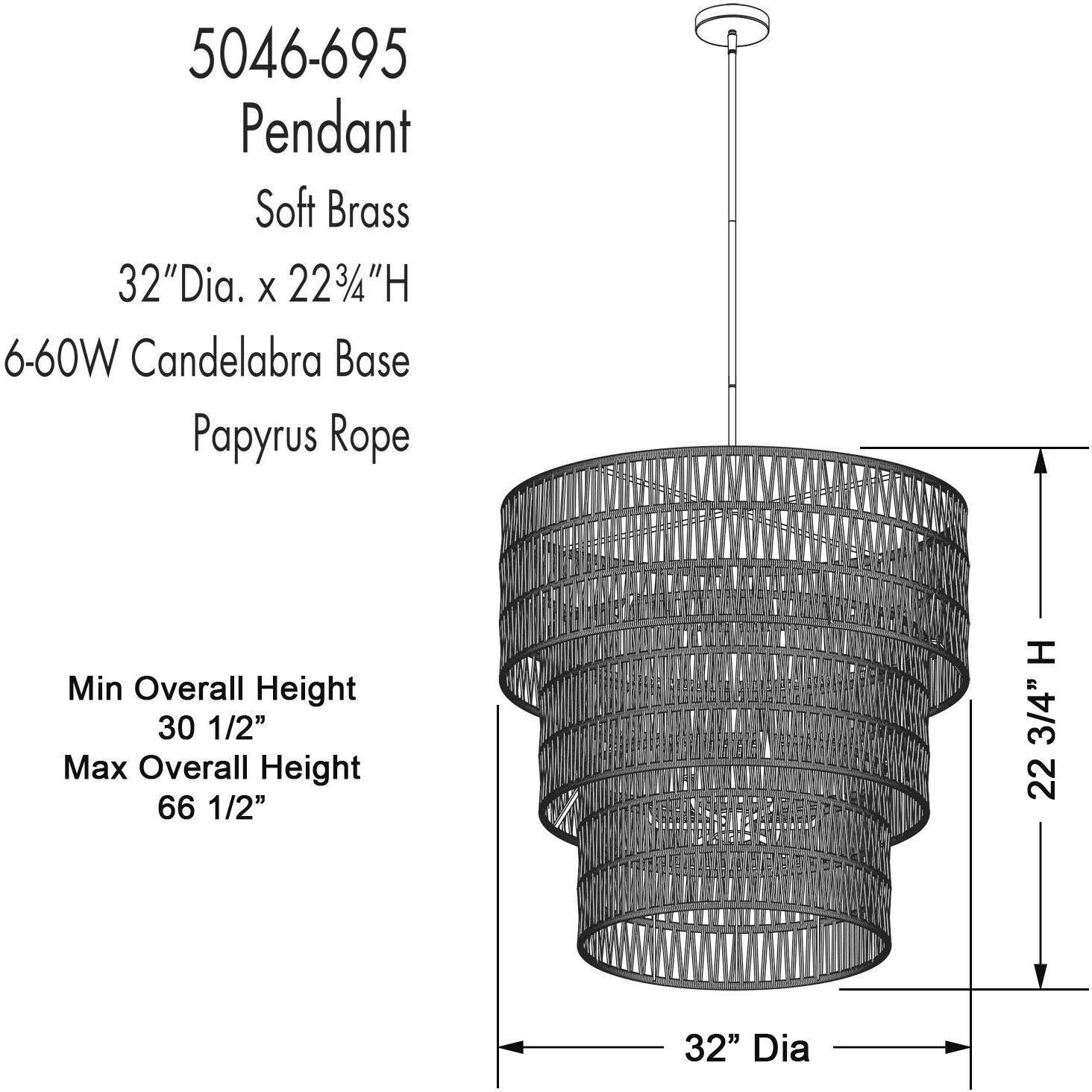 Bungalow Heaven 6 Light 32 inch Soft Brass Pendant Ceiling Light