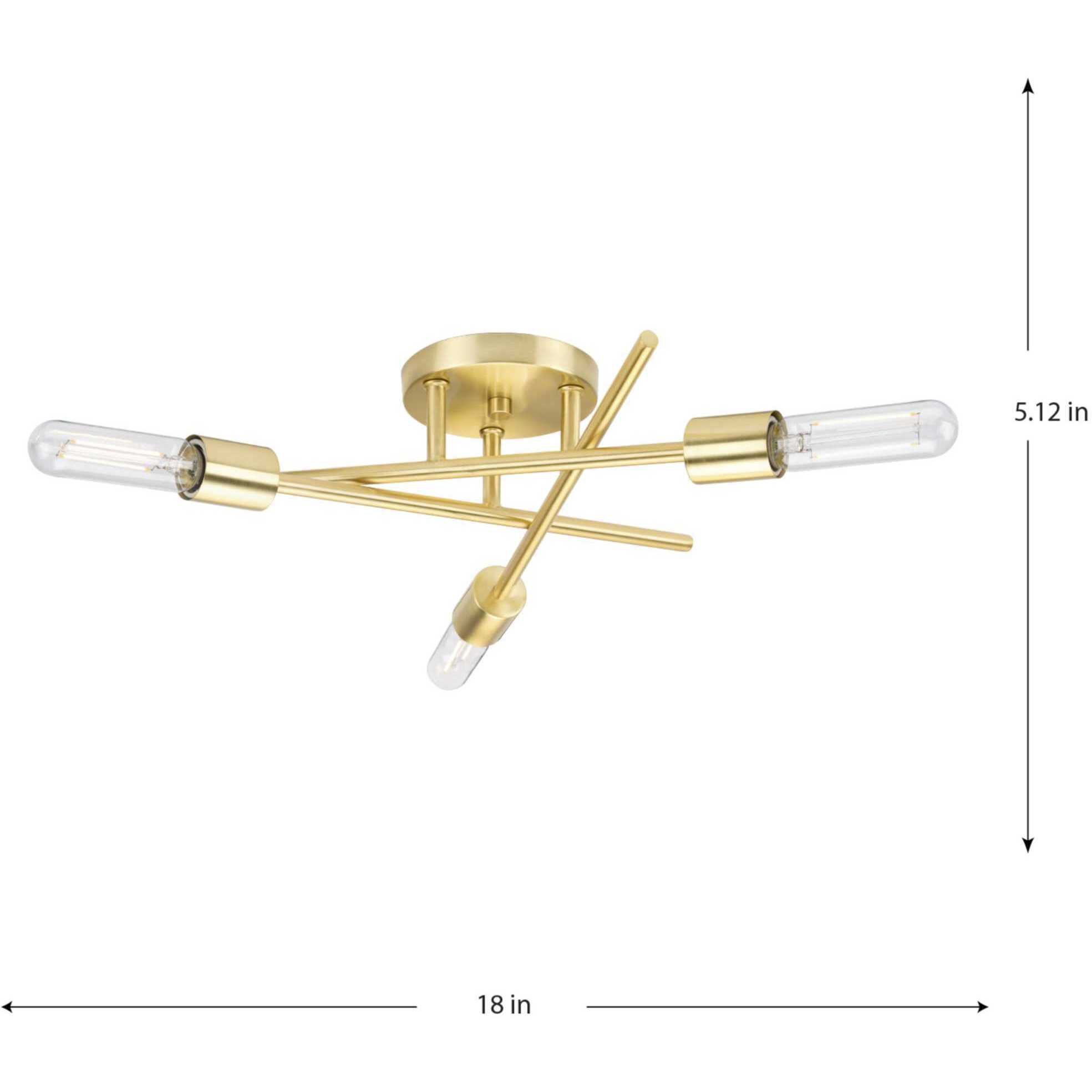 Astra 3 Light 18 inch Satin Brass Semi-Flush Mount Ceiling Light, Design Series