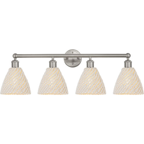 Edison Bristol Natural 4 Light 34.5 inch Brushed Satin Nickel Bath Vanity Light Wall Light