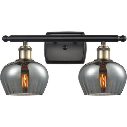 Ballston Fenton LED 16 inch Black Antique Brass Bath Vanity Light Wall Light in Plated Smoke Glass, Ballston