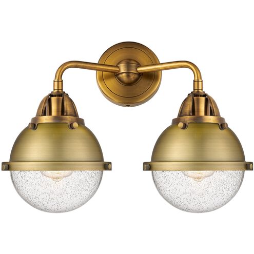 Nouveau 2 Hampden 2 Light 15.25 inch Brushed Brass Bath Vanity Light Wall Light in Seedy Glass