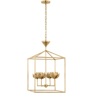 Julie Neill Alberto LED 18 inch Antique-Burnished Brass Open Cage Lantern Pendant Ceiling Light, Medium